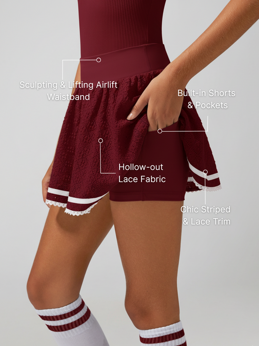 High Elasticity Hollow Out Tennis Skirt Wine Red