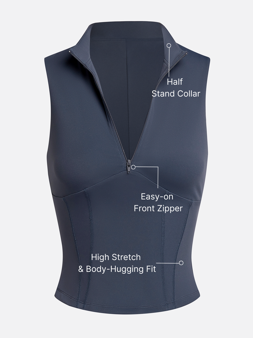 Front Zipper Stand Collar Tank Top