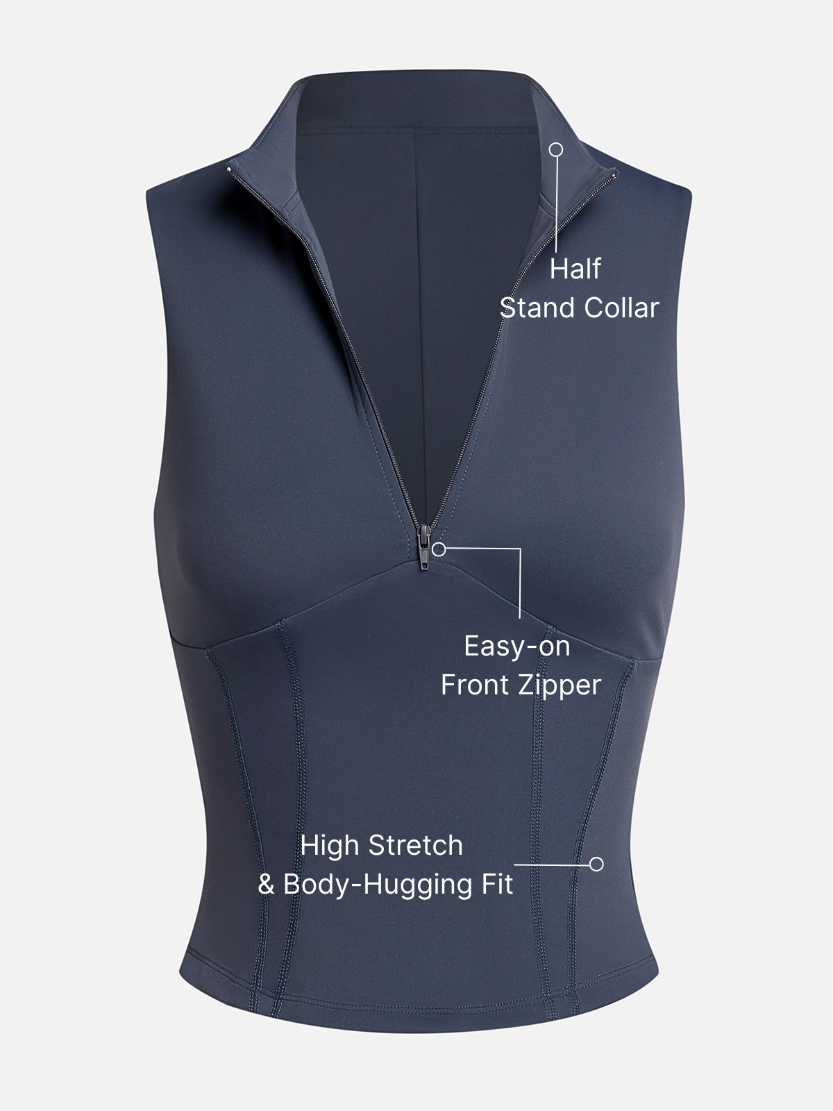 Front Zipper Stand Collar Tank Top
