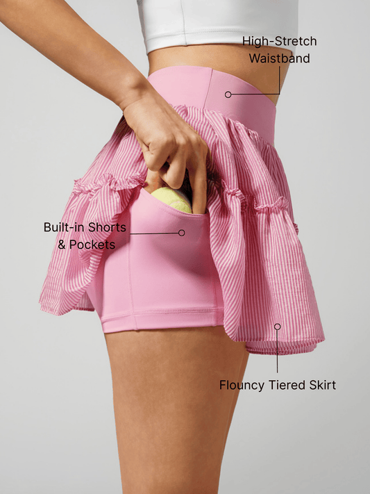 High-stretch Waistband Bow Tennis Skirt Hot Pink