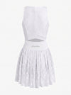 Built-in Bra 3D Floral Cut Out Lace Crew Neck Sleeveless Tennis Dress White
