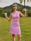 Faux Two-Piece One Shoulder Knit Sleeveless Golf Dress Pink