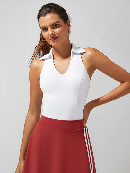 High Elasticity Lace Polo Crop Tank Top