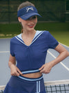 Quick-Dry Bow Navy Collar Short Sleeve Tank Top