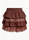 Breathable Bow Lace A-Line Tennis Skirt Brown