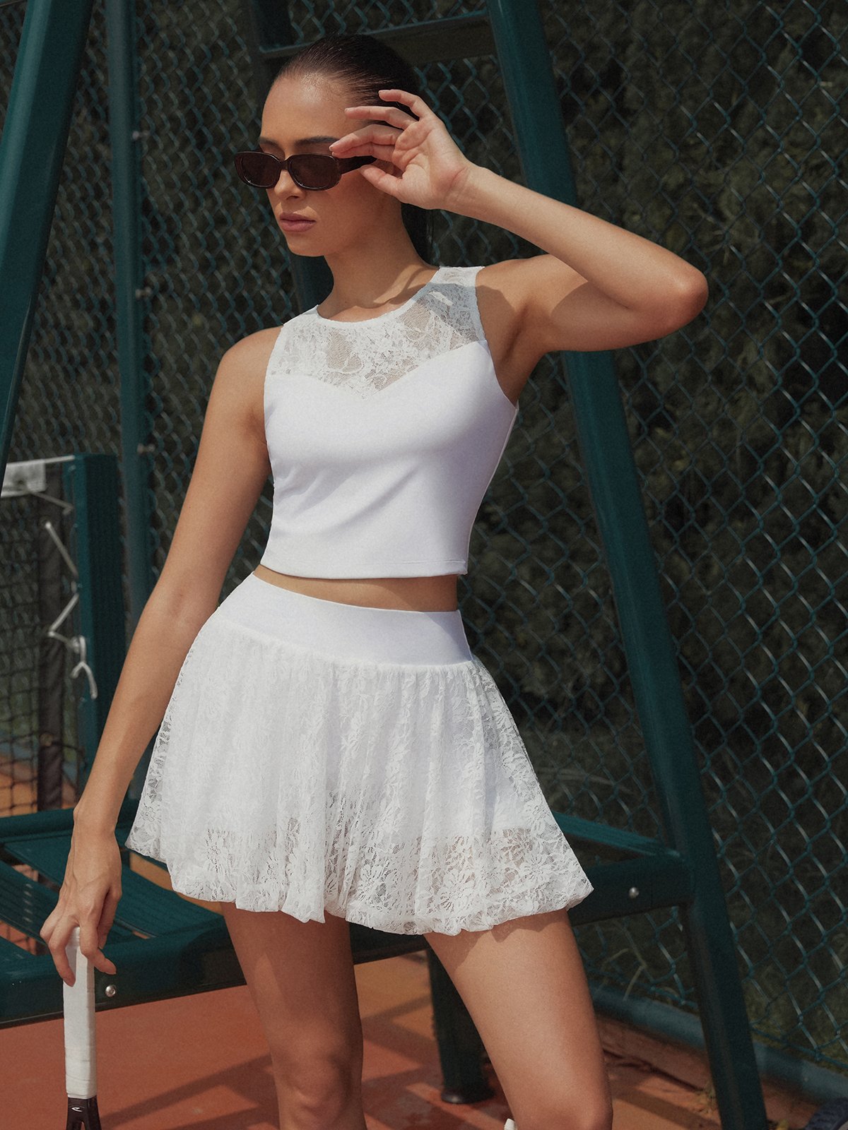 Lace Splicing Crew Neck Tank Top