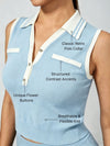 Women's Breathable Knit Polo Collar Sleeveless Tank Top Blue