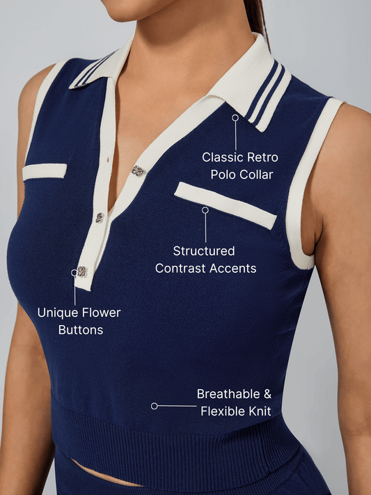 Women's Breathable Knit Polo Collar Sleeveless Tank Top