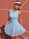 Built-in Bra 3D Floral Cut Out Lace Crew Neck Sleeveless Tennis Dress