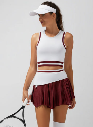 Pleated Irregular Craftsmanship Tennis Skirt Burgundy
