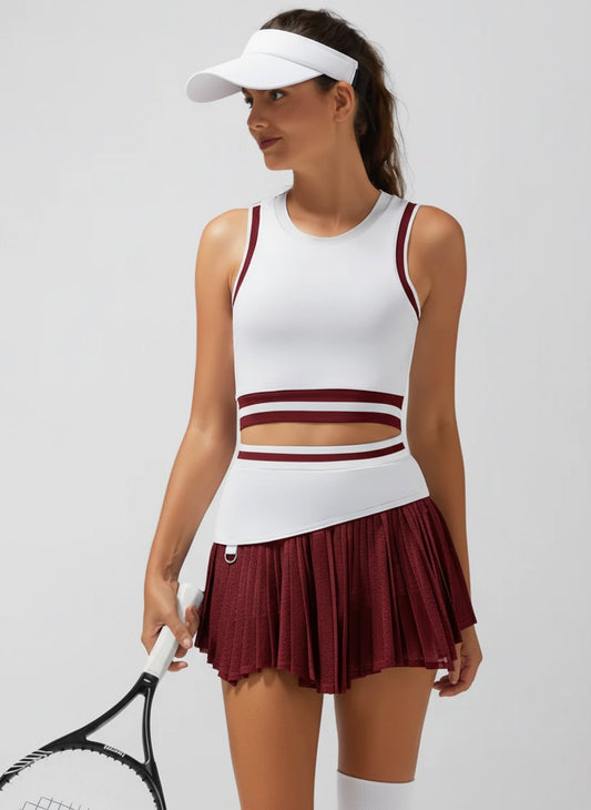 Pleated Irregular Craftsmanship Tennis Skirt Burgundy