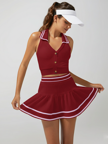 Collegiate Stripes Pleated Tennis Skirt Red