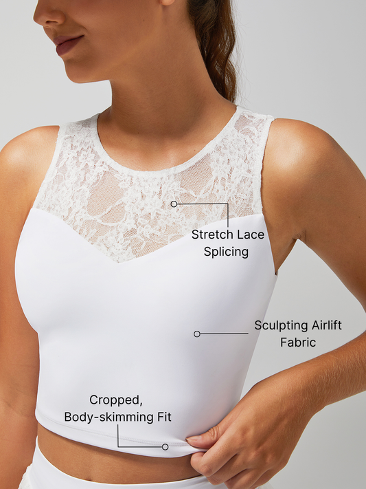 Lace Splicing Crew Neck Crop Tank Top