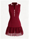 High-Elastic Button Detail Webbing Polo Collar Sleeveless Tennis Dress