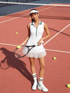 High-Elastic Button Detail Webbing Polo Collar Sleeveless Tennis Dress