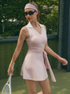Built-in Bra Bow Shawl Collar Sleeveless Tennis Dress