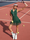 High-Elastic Button Detail Webbing Polo Collar Sleeveless Tennis Dress