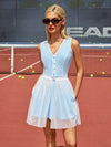 Built-in Bra Bow Cut Out V Neck Sleeveless Tennis Dress Blue