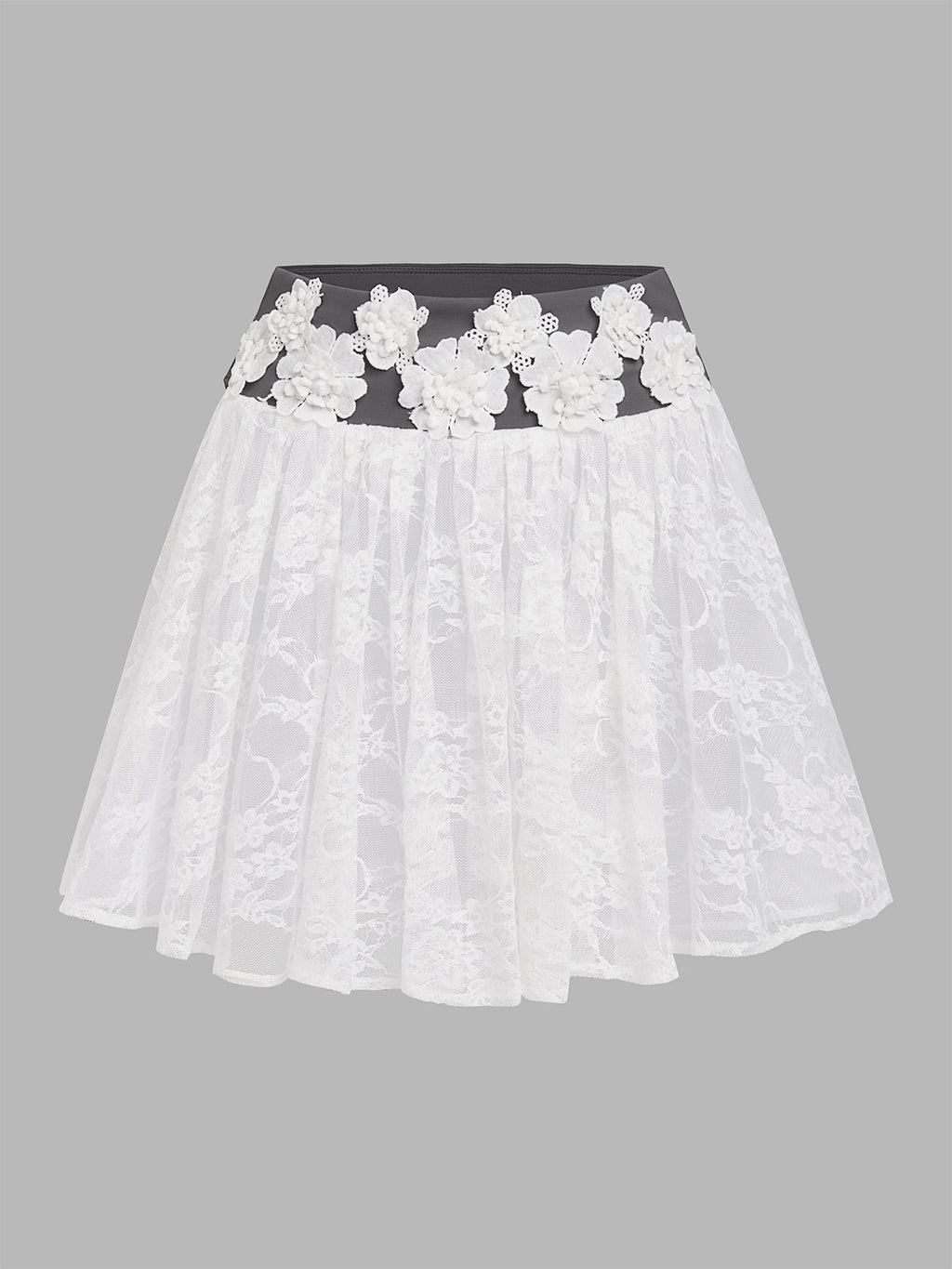Lace 3D Flowers Pleated Tennis Skirt