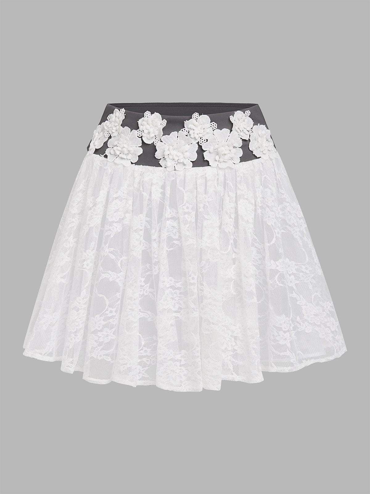 Lace 3D Flowers Pleated Tennis Skirt