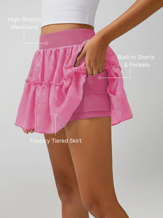 High-stretch Waistband Bow Tennis Skirt Pink