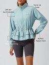 Women's Water-Repellent Drawstring Ruffled Stand Collar Jacket Blue