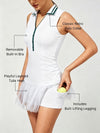 High-Elastic Button Detail Webbing Polo Collar Sleeveless Tennis Dress