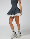 Mesh-Trimmed High-Elastic Waist Tennis Skirt