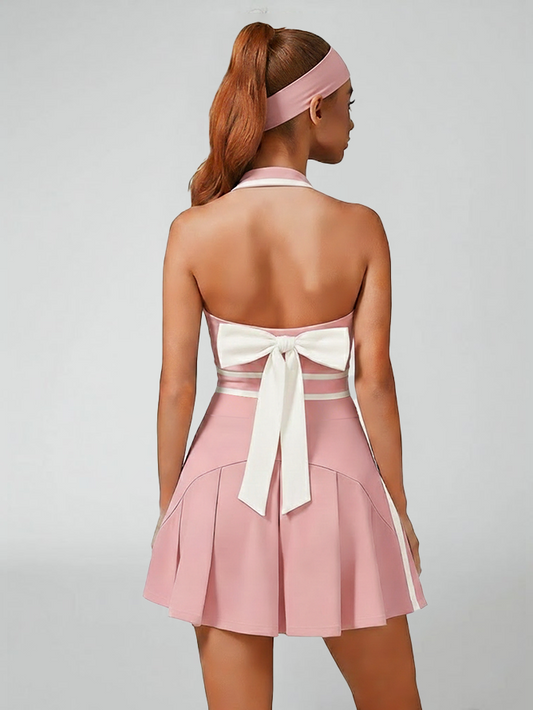Retro Side Stripe Back Pleated A-line Tennis Skirt Pink