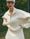 Fleece-Lined Soft Butter Casual Plain Drop Shoulder Stand Collar Sweatshirt