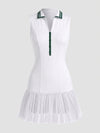 High-Elastic Button Detail Webbing Polo Collar Sleeveless Tennis Dress