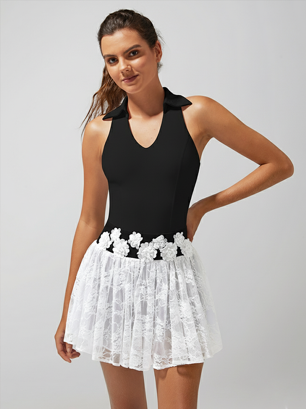 High Elasticity Lace Polo Tank Top