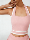 Cute Bow Halter Neckline Crop Tank Top with Built-in Bra