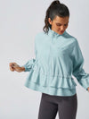 Women's Water-Repellent Drawstring Ruffled Stand Collar Jacket Blue