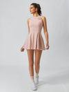 Built-in Bra Faux Pearl 3D Floral Crew Neck Sleeveless Pickleball Dress