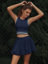 Pocket Stitching Bubble Tennis Skirt Navy Blue