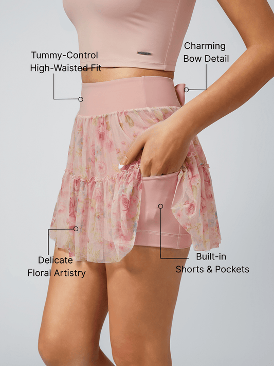 Quick-Dry Bow Floral A-Line Pickleball Skirt