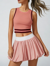 Berry Pink Seamless Ribbed Performance Fabric Crew Neck Crop Tank Top