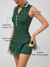 High-Elastic Button Detail Webbing Polo Collar Sleeveless Tennis Dress
