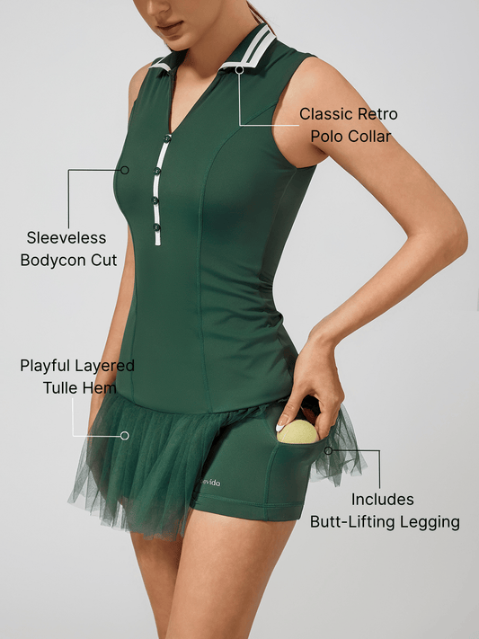 High-Elastic Button Detail Webbing Polo Collar Sleeveless Tennis Dress