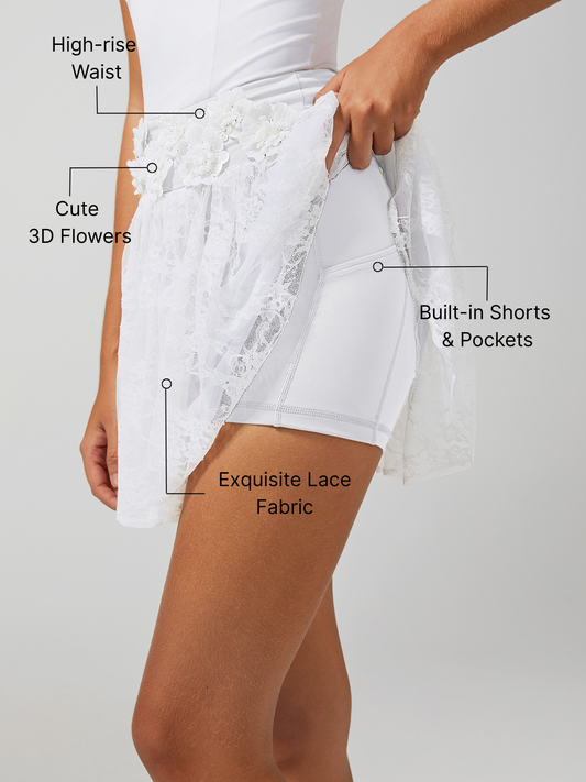 Lace 3D Flowers High-rise Waist Tennis Skirt
