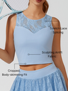 Light Blue Lace Splicing Crew Neck Crop Tank Top