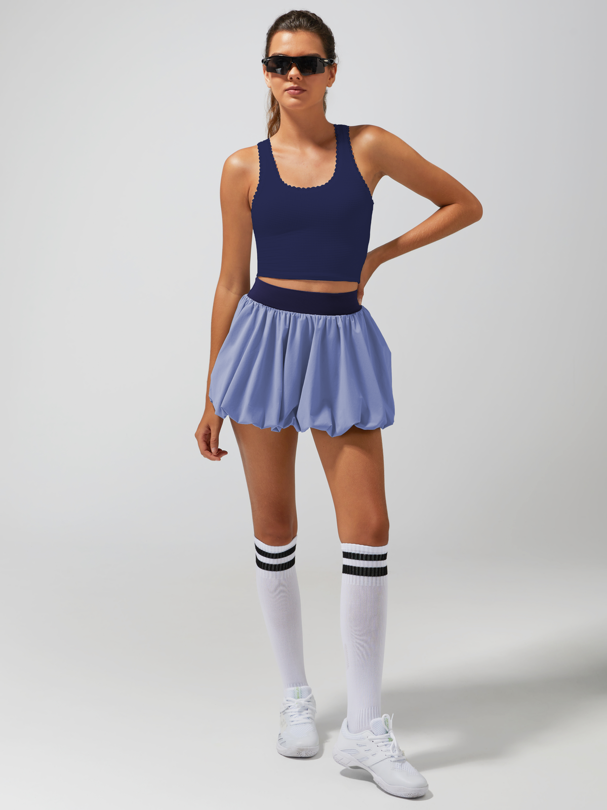 Light-to-medium Support Straps Lace Trim Tank Top Purplish Blue