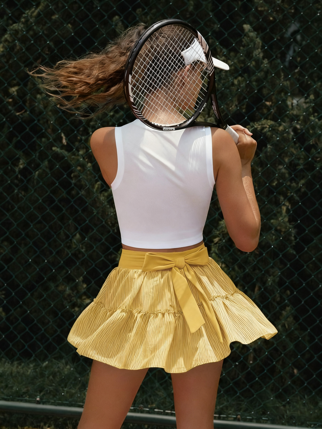 High-stretch Waistband Bow Tennis Skirt