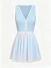 Built-in Bra Bow Cut Out V Neck Sleeveless Tennis Dress Blue