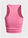 Women's Built-in Bra Shirred Crew Neck Sleeveless Tank Top Hot Pink