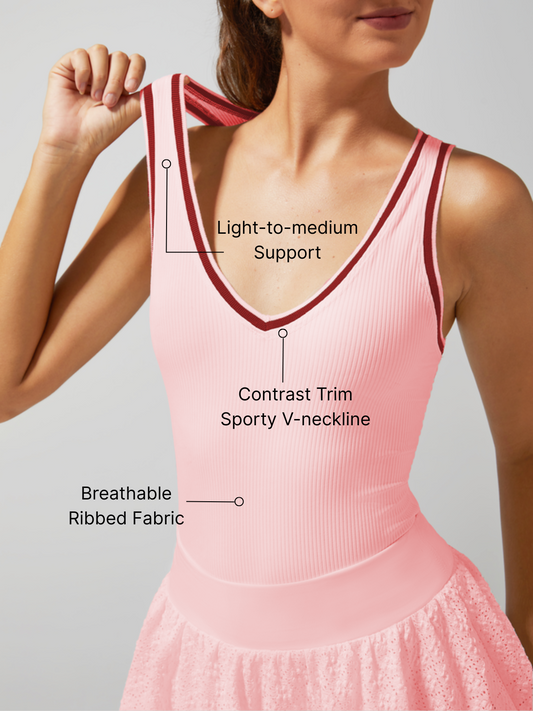 Light-to-medium Support Straps Breathable Ribbed Tank Top Berry Pink
