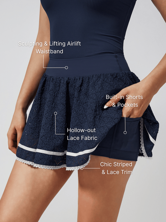Breathable Hollow Out A-Line Golf Skirt Navy Blue