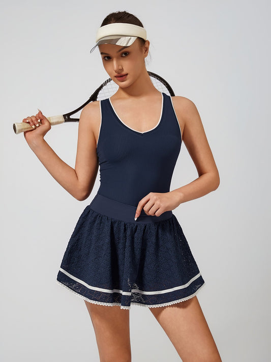 Light-to-medium Support Straps Breathable Ribbed Tank Top Navy Blue