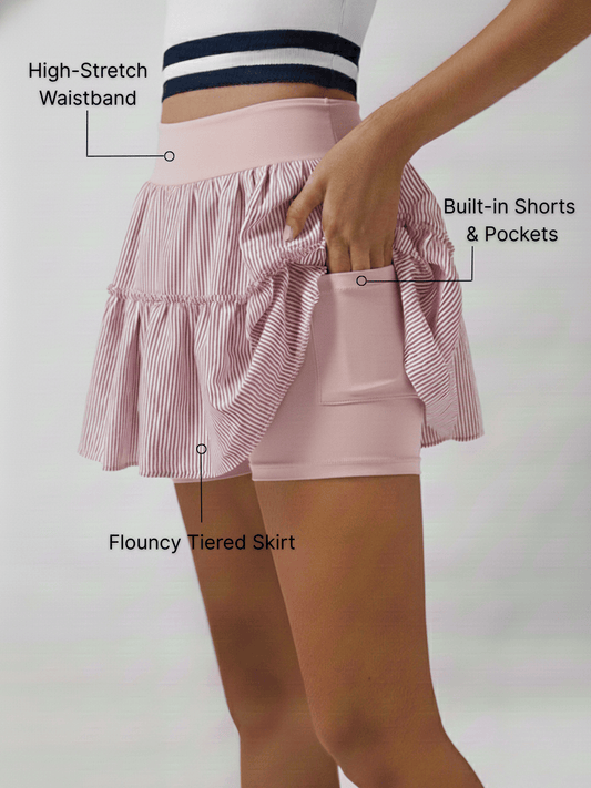 High-stretch Waistband Bow Tennis Skirt Light Pink